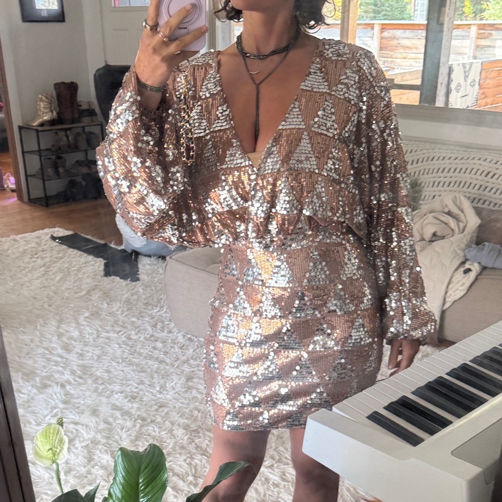 12th Tribe Shimmering Brown Sequin Top